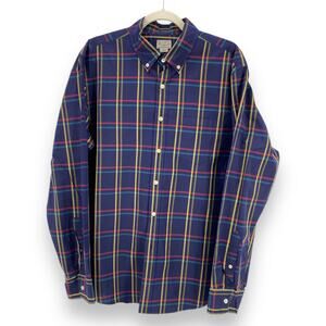 J.CREW, Men's, Navy, Windowpane Button-Down, Long-Sleeve Shirt, Sz Large